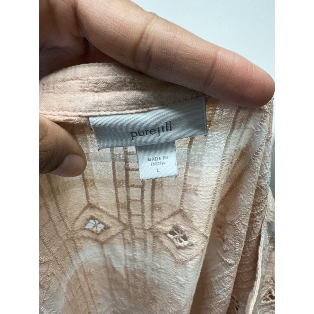 J Jill Large Beige Tie Dye Long Sleeve Eyelet Shirt - Picture 8 of 8